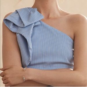 One-shoulder bow top light blue stripes
